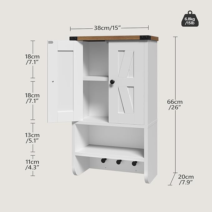 MAHANCRIS Bathroom Wall Cabinet, Farmhouse Medicine Cabinet with Adjustable Shelf, 3-Tier Wall-Mounted Storage Cabinet with 3