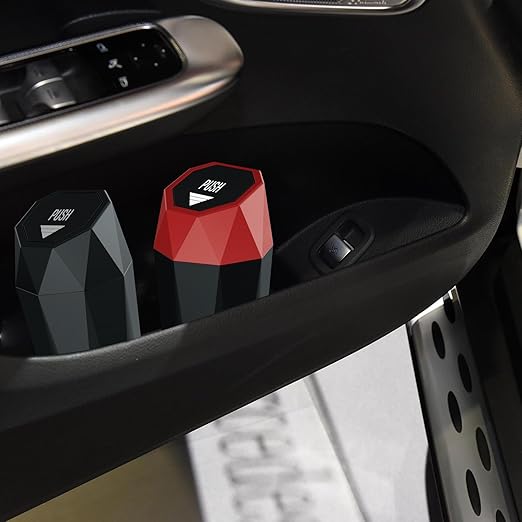 Car Trash Can with Lid，Mini Diamond Design Automatic Portable Trash Can，Small Trash Bin for Automotive Office Home Kitchen (2, Black)