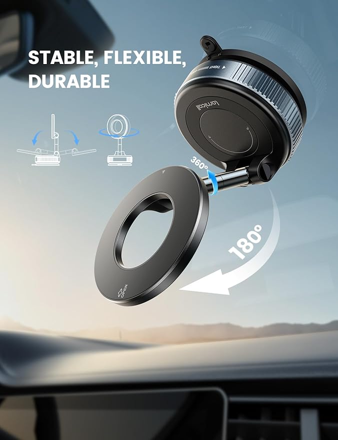 Lamicall Car Phone Holder - [70 LBS Strongest Suction] for Magsafe Car Mount, 360° Adjustable Suction Cup Phone Mount Dashboard Windshield Vacuum Magnetic Phone Holder for Car fit iPhone 17/16Pro Max