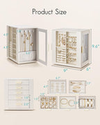 VLANDO 360ｰ Rotating Jewelry Box with 5 Drawers, Mothers Day Mom Gifts, Large Jewelry Storage with 2 Glass Window, PU Leather