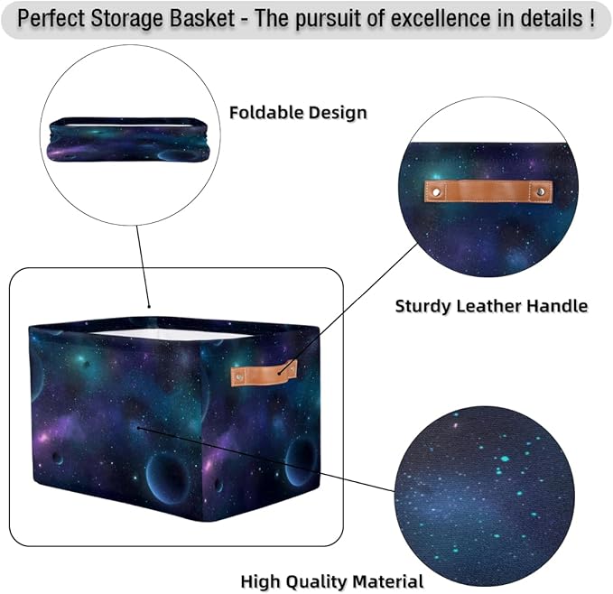 Nebula Galaxy Planet Storage Basket Collapsible Cloth Storage Cube Basket Bins Organizer with Handles Rectangular Large Toys 