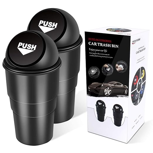 Cup Holder Trash can for car with Lid, Mini Garbage Cans for Back seat Leakproof Vehicle Automotive Cup Holder Car trashcan, Small Trash Bin for Automotive Office Home Kitchen (CARH1347A)