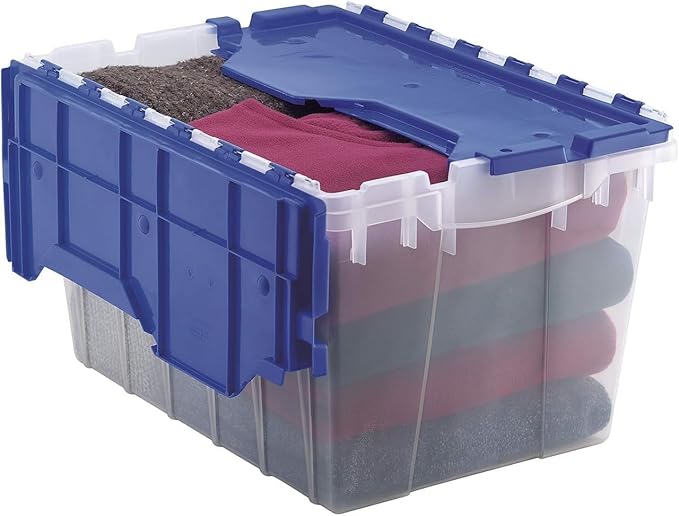 Akro-Mils KeepBox 12 Gallon Storage Container, Nesting and Stackable Plastic Storage Box with Lid Attached, Clear Tote for Ga