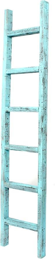 BARNWOODUSA Rustic Decorative Ladder - 100% Upcycled Wood (72" x 12" x 1.5", Robins Egg Blue)