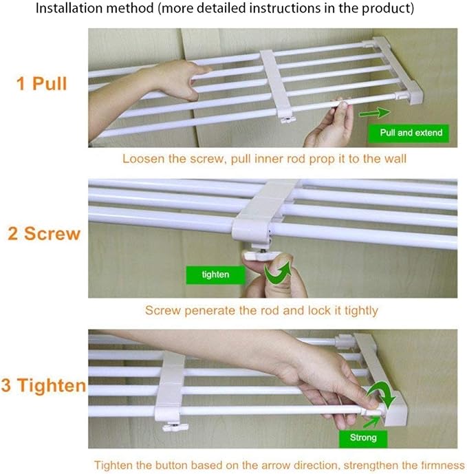 Adjustable Shelf Organizer Expandable Closet Shelf and Rod with No Drilling for Wardrobe Cupboard Kitchen Bookcase (15" - 23.