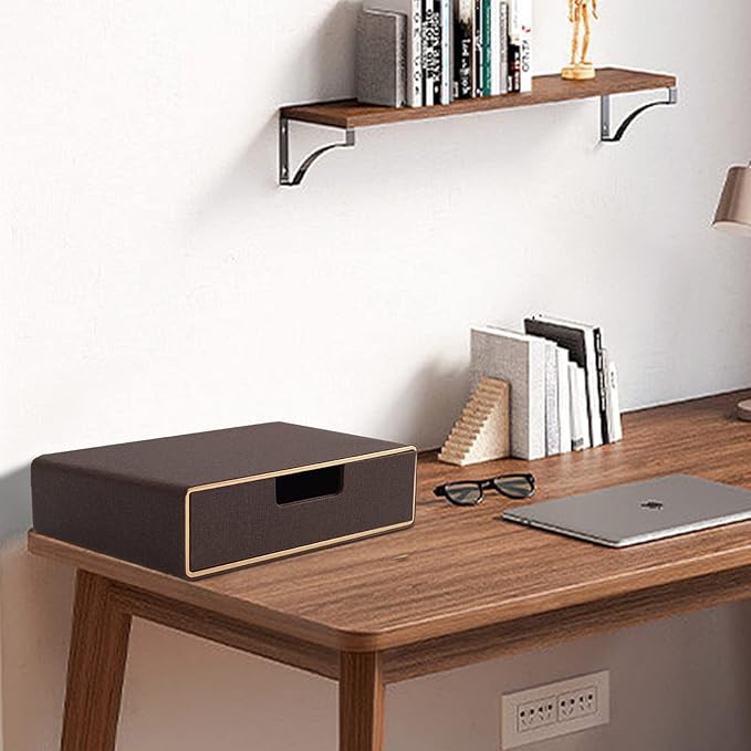 Stackable Organizer Drawer Classic Brown Pu Leather Handmade,Organize Home Office Desk Accessories and Sort Letter-Size Paper