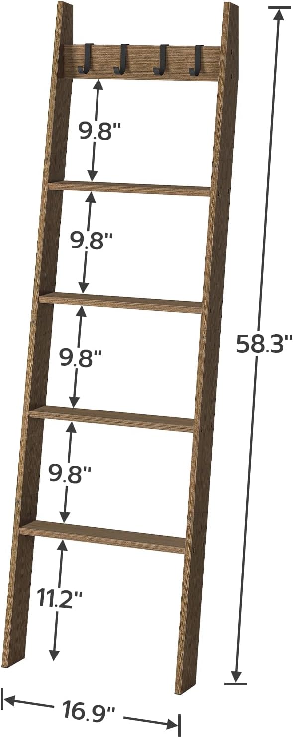 HOOBRO Blanket Ladder, Freestanding Towel Rack, Wall Leaning Blanket Rack, Farmhouse Ladder Shelf, Decorative Quilt Rack, Liv