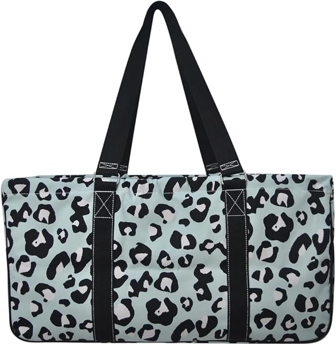 NGIL Extra Large Utility Tote Reusable Grocery Bag Oversized Collapsible for Groceries, Storage, Picnic, Beach (Blue Leopard-black)