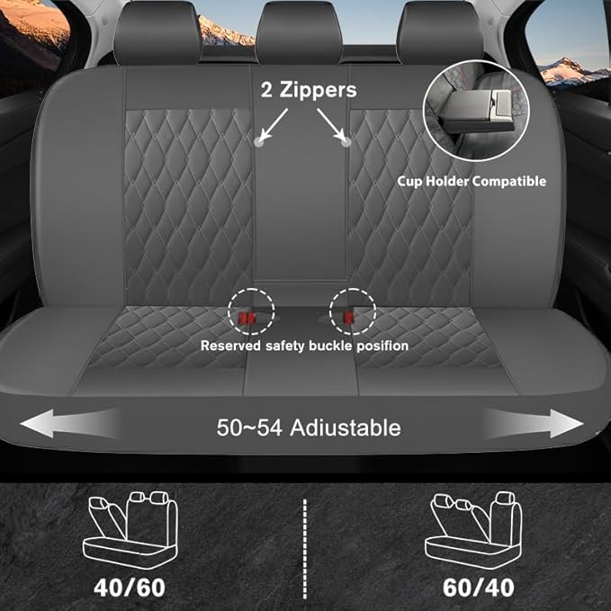 CAROMOP Faux Leather Car Seat Covers Full Set,Luxury and Comfortable Covers for Cars,Split Bench Compatible Car Interior Cove