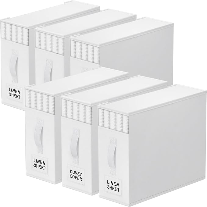 StorageTastic 6 Pack Bed Sheet Closet Organizers and Storage,Sturdy Foldable Storage Containers with Window and Label,Storage