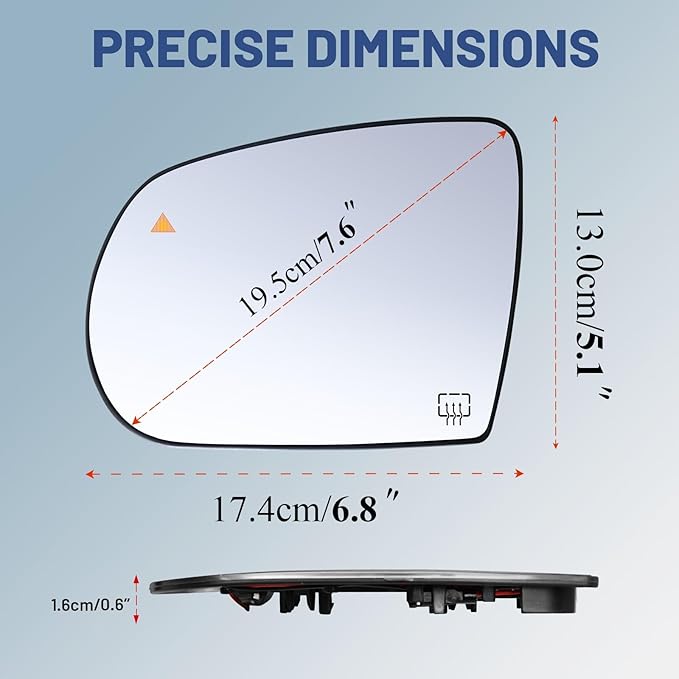 Driver Left Side Mirror Glass - Compatible with Jeep Vehicles - Compass 2017-2025, Cherokee 2014-2023, with Heated/Blind Spot Detection, without Auto Dimming, Replace# 68228919AA