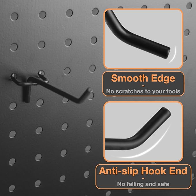G.CORE 24-Pack Pegboard Hooks, 2" 4" Peg Board Tool Utility Hangers Fit 1/4" Pegboards, Heavy Duty Metal Shelving Brackets, W