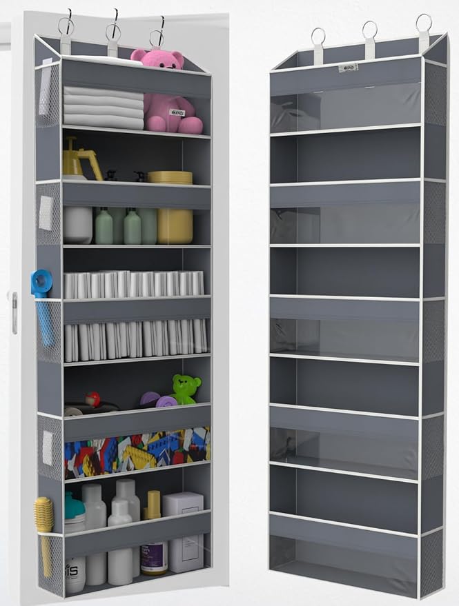 Over the Door Organizer with 5 Large Pockets & 10 Mesh Side Pockets – Durable Hanging Storage for Closet, Bathroom, Bedroom, 