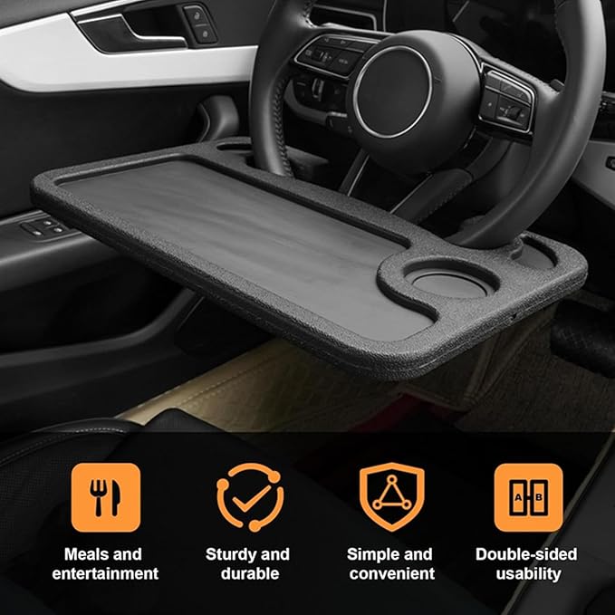 TSY TOOL 2 Pack Steering Wheel Tray, Car Desk, Two Sided Laptop Drink Food Work Table Holder for Constant Travelers, Fits Most Vehicles Steering Wheels