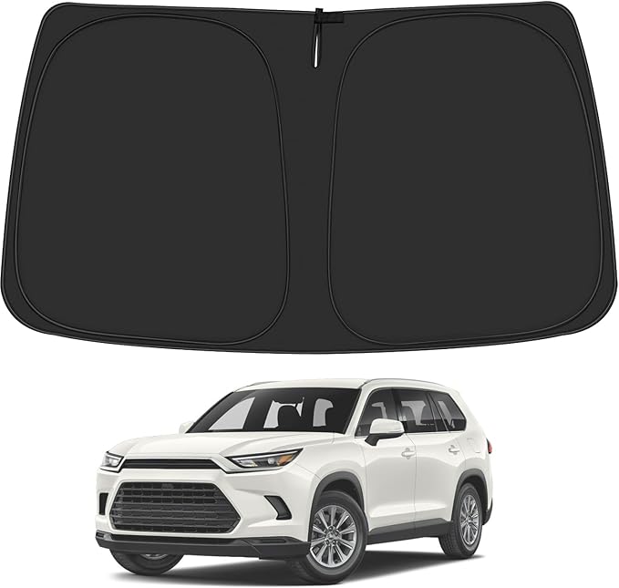 Windshield Sun Shade for 2024 2025 Toyo-ta Grand Highlander Accessories, Foldable Window Sunshade Sun Visor Protector, Front Windshield Sunshade Sun Shield Blocks UV Rays Heat