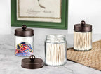 Amolliar 4Pc Apothecary Jars Bathroom Vanity Storage Organizer Set -Countertop Canister with Stainless Steel Lids &Cute Stick