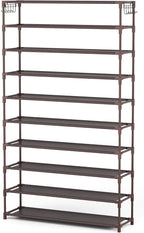LANTEFUL 10 Tiers Shoe Rack 50 Pairs Large Capacity Tall Shoe Organizer Sturdy Shoe Storage with Two Hooks Space Saving Metal