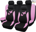 Flying Banner Butterfly car seat Covers ful Set Fashion Universal Lady Woman Female Rear Bench Split Colorized (Pink Black, F