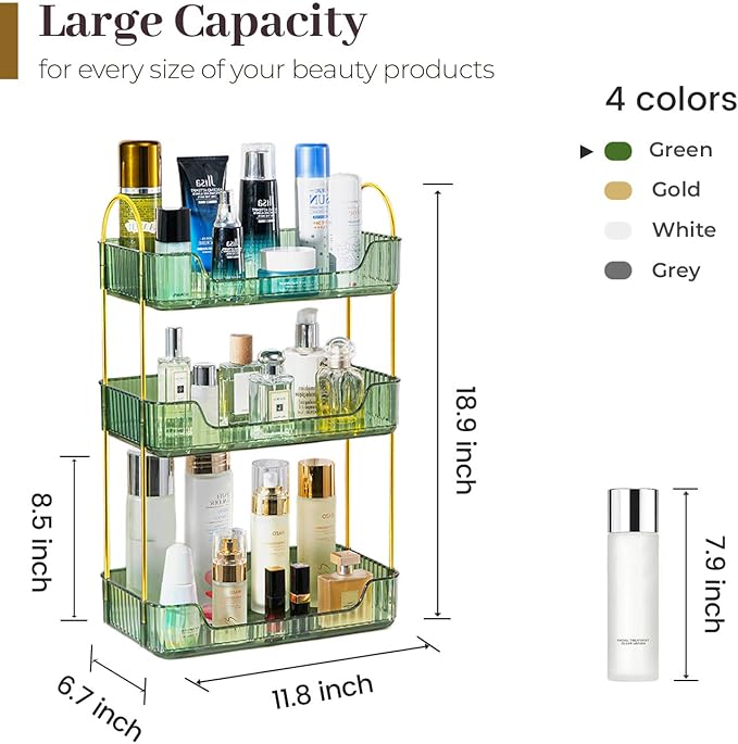 Aveniee Bathroom Counter Organizer, 3 Tier Perfume Skin Care Countertop Storage Shelf, Vanity Makeup Tray for Cosmetic Skinca
