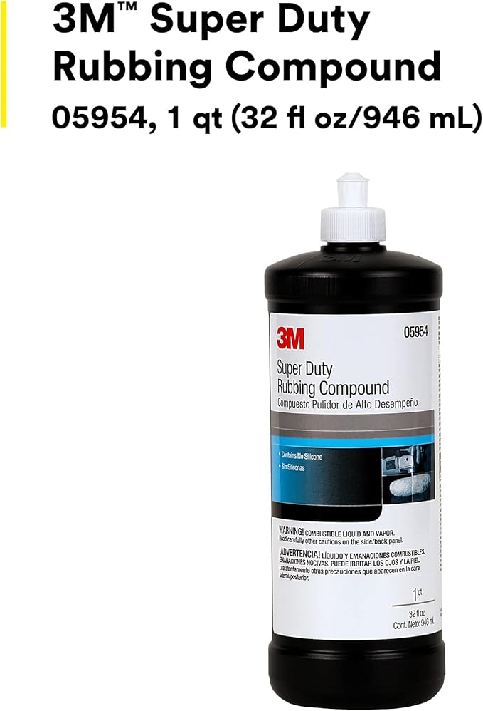 3M Super Duty Rubbing Compound, 05954, 1 qt (32 fl oz/946 mL), Contains No Waxes or Silicones
