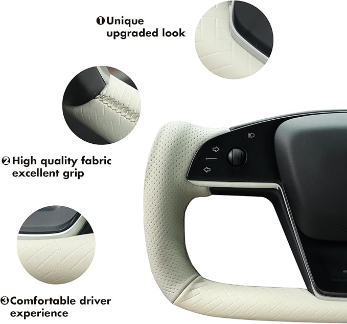 MEWANT Steering Wheel Cover for Yoke Style Steering Wheel for Tesla Model S 2021-2023 / Model X 2021-2023 Hand-Stitched Steering Wrap