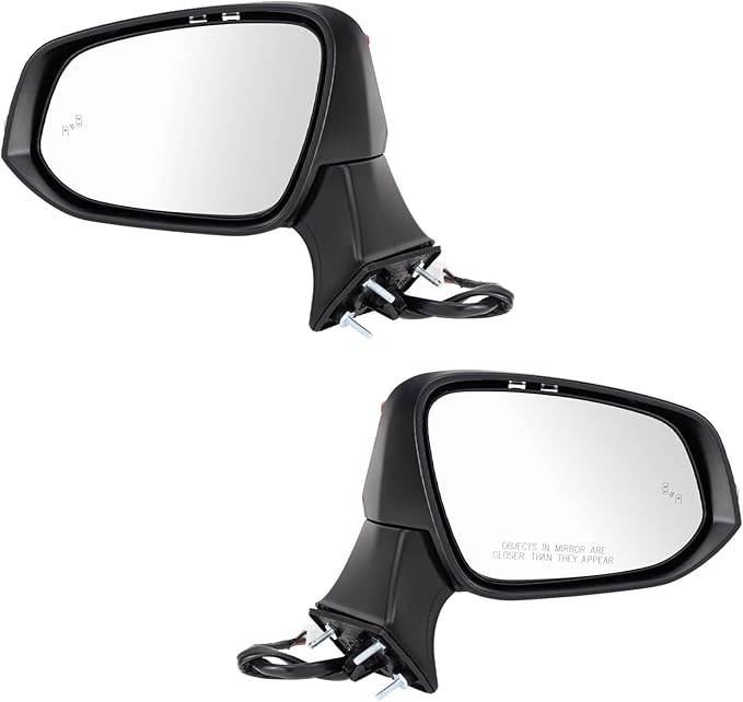 TRQ Power Heated Mirror Set Left & Right Smooth Black with Blind Spot & Puddle Light Compatible with 2021-2024 Toyota Venza T