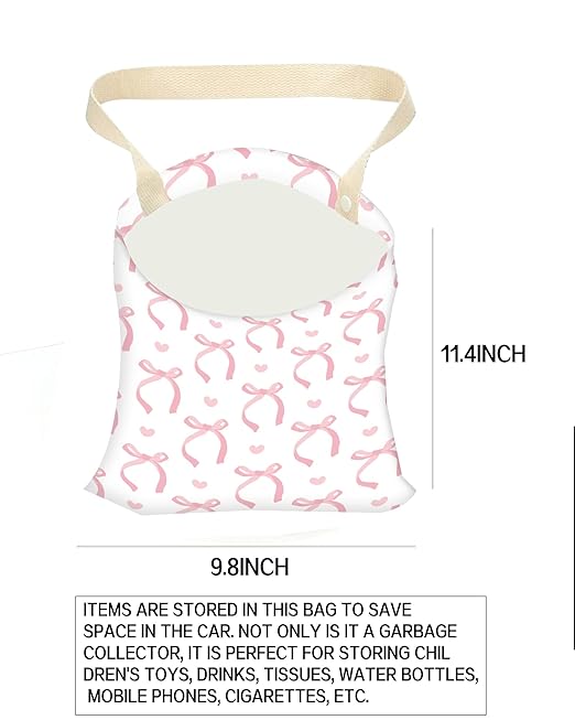 Car Trash Can, Durable Hanging Car Trash Garbage Bag, Cute Automotive Garbage Cans Organizer, Cute Pink Bow