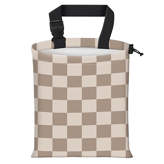 Car Trash Bag Large Hanging Can for Back of Seat, Cute Waterproof Car Garbage Bag for Vehicle, Travelling, Outdoor Cute Beige Checkerboard