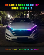 YM E-Bright Car Led Lights Exterior RGB Hood Light Strip Waterproof Multicolor Dynamic Scan Start Up Hoodbeam Kit with Turn Signal Indicator Function for Cars, Truck, SUV, APP Control, 12V 70inch