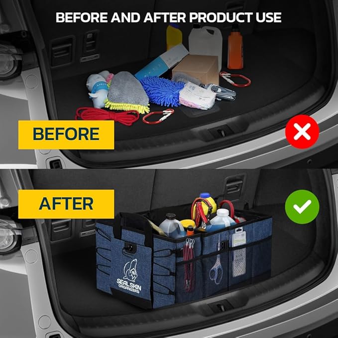 Seal Skin Covers Trunk Organizer for SUV, Car & Truck - Premium Heavy Duty & Collapsible with 3 Adjustable Size - Lightweight &