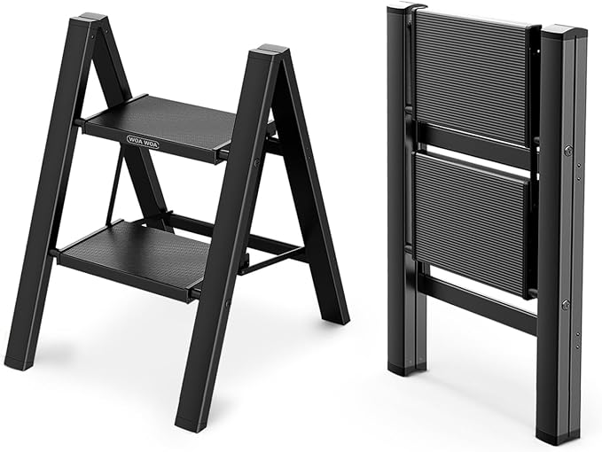 WOA WOA Step Ladder, Folding Step Stool with Widening Pedals, Portable Lightweight Home Ladder, Kitchen Stepladder, Easy to S