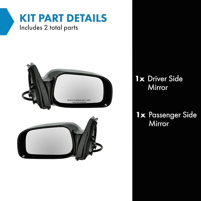 TRQ 2 Piece Driver and Passenger Side Mirror Assembly Set Electric Adjustment Non-Heated No Memory Black Compatible with 2003