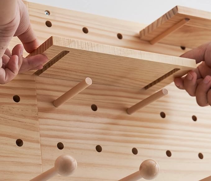 Wood Pegboard Combination Wall Organizer Kit, Wooden Display Pegboard Panel Kits for Bedroom, Study, Office, Bathroom, 2 Piec