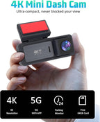 4K Dash Cam, 4K+2K Dash Cam Front and Rear W/ 5GHz WiFi & APP Control 64GB Included, 3.2" IPS Screen Car Dash Cam W/ 24H Park