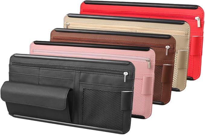 JEYODA Car Sun Visor Organizer - Auto Visor Pocket and Interior Accessories with Multi-Pocket Net Zippers (Style 2-Black)