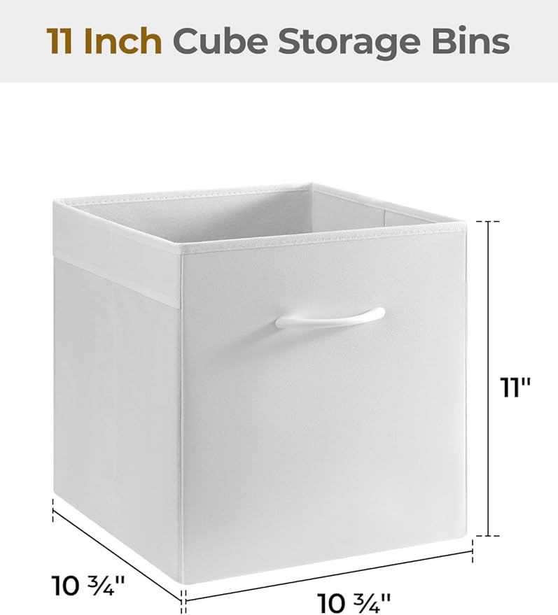 StorageWorks White Storage Cubes, 11-inch Leather Bins with Handle, Cube Organizer Baskets for Shelves and Closet, Collapsibl