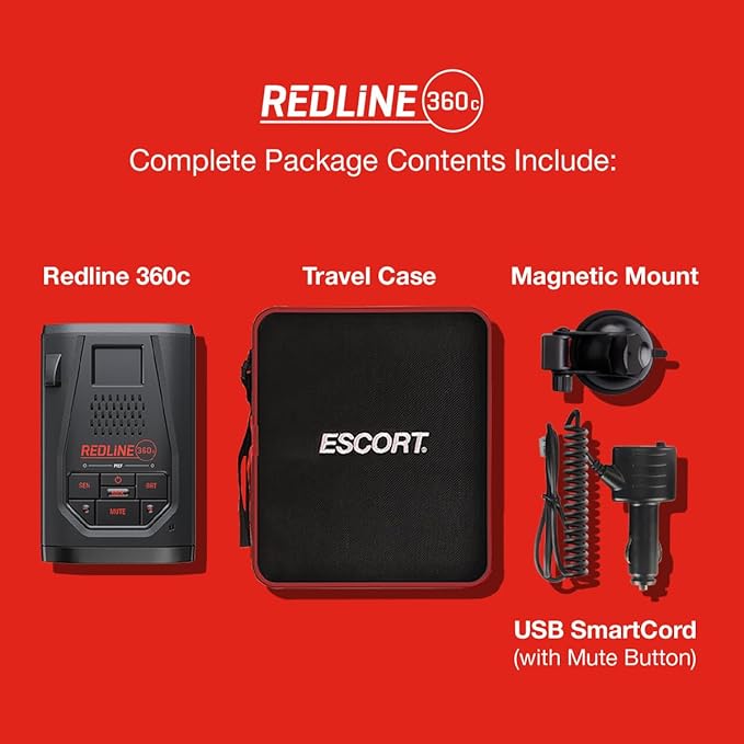 Escort Redline 360c Plug and Play Radar Detector - Extreme Range, Rapid Response Times, Full Stealth, 360 Degree Awareness, A