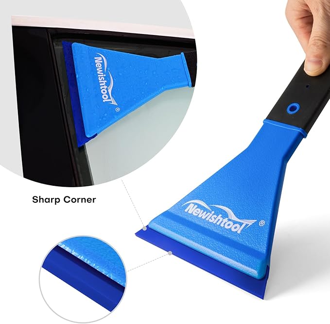 NEWISHTOOL Window Tint Squeegee Rubber with Handle, 3 PCS Different Durometer Blades Long Handle Rubber Squeegee, Water Wiper Swiper for Windshield Cleaning Window Film Application PPF Installation