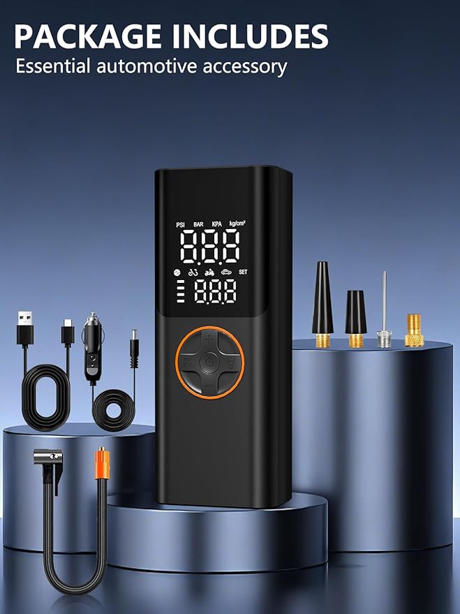 AIRSURE Tire Inflator Portable Air Compressor, 150PSI Cordless Tire Pump with USB Output, 12V DC Car Plug & Dual Power 6000mAh, Fast Inflation Air Pump for Cars, Bikes, Motorcycles and Balls