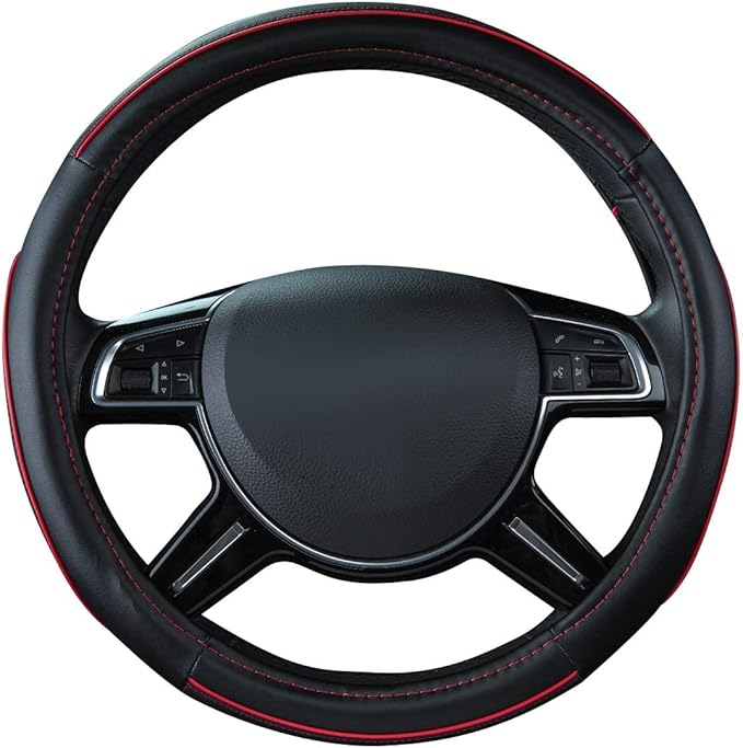 Car Pass Colour Piping Leather Steering Wheel Cover,Perfectly fit for 14.5-15 inches for Various Vehicles SUVs,Vans,Sedans,Ca