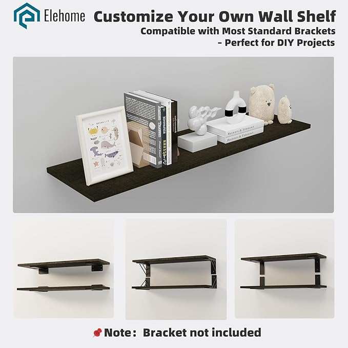 Floating Shelf Board for Wall 5/8" – No Brackets – 36" L x 12" W x 0.6" T Ash Melamine Wood Floating Shelves for Bathroom, Ki