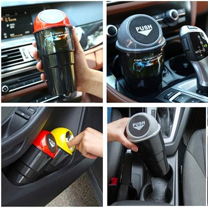 Automotive Cup Holder Trash Can, Auto Mini Car Garbage Can Vehicle Rubbish Bins with Lid for Car Office Home Bedroom (2 Pack, Black)