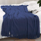 Homiest Decorative Knitted Throw Blanket with Fringe Soft & Cozy Tassel Blanket for Couch Sofa Bed (Navy Blue, 50x60)