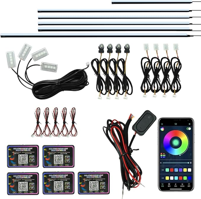 Interior Car Strip Lights Dreamcolor Acrylic Car Decorative Lights with Smart APP Control Multicolor Internal Lighting Kit Music&DIY Function Ambient Fiber Optic Strip LEDs (Muticolor 18 in 1)