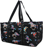 NGIL Extra Large Utility Tote Reusable Grocery Organizing Bag Oversized Collapsible for Storage, Picnic,Car, Beach (Stallion Wild Horse Black)
