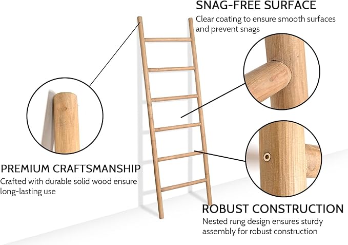 FUIN 6.4ft Extra Wide Wood Blanket Ladder Living Room Decorative Wall Leaning Farmhouse Quilt Display Holder Rustic Wooden To
