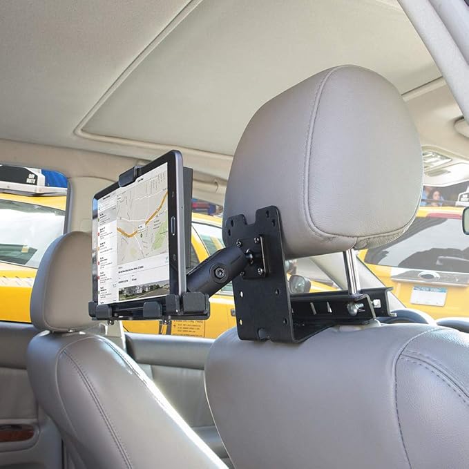 ARKON Mounts Taxi Headrest Mount for Tablet, Mobile Printer, or Payment Terminal, Heavy Duty Metal 2-Post Headrest Mount, 4-Hole AMPS and VESA 75 Compatible