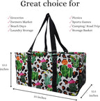 NGIL Extra Large Utility Tote Reusable Grocery Bag Oversized Collapsible for Groceries, Storage, Picnic, Beach (Cactus Dance-black)