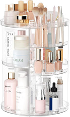 Rotating Makeup Organizer, DIY 8 Adjustable Layers Spinning Skincare Organizer, Cosmetic Display Case with Brush Holder Perfu