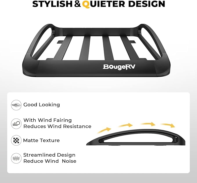 BougeRV Anti-Rust Aluminum Roof Basket 47''x40''x8'' Lightweight Universal Rooftop Cargo Carrier Roof Rack Cargo Basket with Wind Fairing, Roof Rack for SUV Pick Up Truck,150LBS Load Capacity, Black